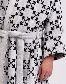 RRP275 OFF-WHITE HOME Jacquard Arrow Intarsia Bath Robe Size S/M Made in Italy