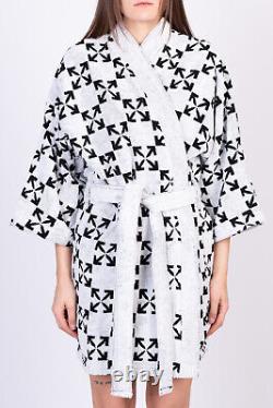 RRP275 OFF-WHITE HOME Terry Bath Robe Size S/M Arrow Logo Pattern 3/4 Sleeve