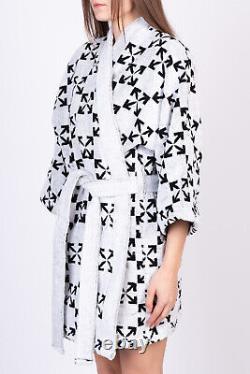 RRP275 OFF-WHITE HOME Terry Bath Robe Size S/M Arrow Logo Pattern 3/4 Sleeve