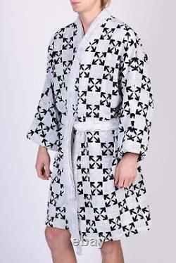 RRP275 OFF-WHITE HOME Terry Bath Robe Size S/M Arrow Logo Pattern 3/4 Sleeve