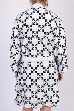 RRP275 OFF-WHITE HOME Terry Bath Robe Size S/M Arrow Logo Pattern 3/4 Sleeve