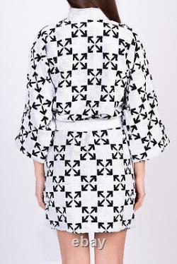 RRP275 OFF-WHITE HOME Terry Bath Robe Size S/M Arrow Logo Pattern 3/4 Sleeve