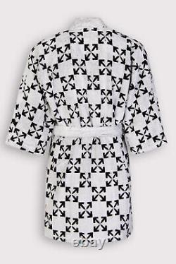 RRP275 OFF-WHITE HOME Terry Bath Robe Size S/M Arrow Logo Pattern 3/4 Sleeve