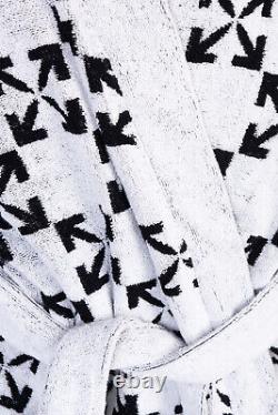 RRP275 OFF-WHITE HOME Terry Bath Robe Size S/M Arrow Logo Pattern 3/4 Sleeve
