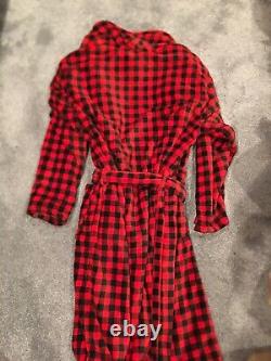Ralph Lauren Big Pony Plaid Bath Robe Mens Size L/XL Red Black Plush $115