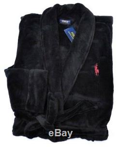 Ralph Lauren Polo Men Lounge Plush Bath Robe Sauna Big Pony Black Gift L XL XXL