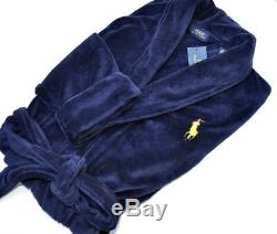 Ralph Lauren Polo Men Lounge Plush Bath Robe Sauna Big Pony Navy Gift L XL