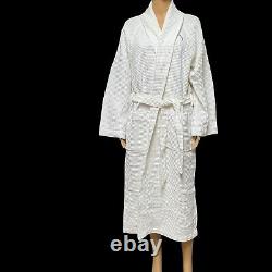 Rivolta Carmignani Bath Robe White Cotton Waffle Weave Spa Dressing Gown New