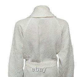 Rivolta Carmignani Bath Robe White Cotton Waffle Weave Spa Dressing Gown New