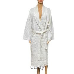 Rivolta Carmignani Bath Robe White Cotton Waffle Weave Spa Dressing Gown New