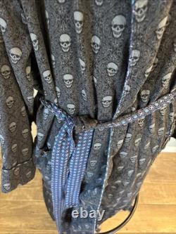 Robert Graham Mens S/M Gray Skeleton Robe Belted Bathrobe