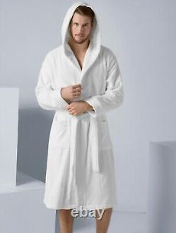 SEYANTE 100% Turkish Cotton Hooded Terry Bathrobe For Men Rice Weave Trim