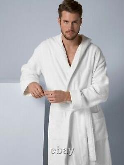 SEYANTE 100% Turkish Cotton Hooded Terry Bathrobe For Men Rice Weave Trim