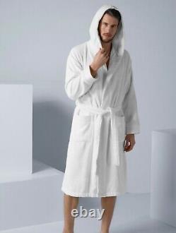 SEYANTE 100% Turkish Cotton Hooded Terry Bathrobe For Men Rice Weave Trim