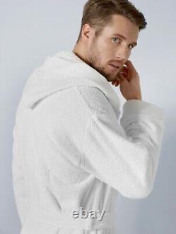 SEYANTE 100% Turkish Cotton Hooded Terry Bathrobe For Men Rice Weave Trim