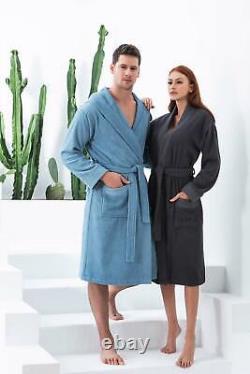 SEYANTE Men's 100% Turkish Cotton Luxury Hooded Terry Bathrobe Rice Weave Trim