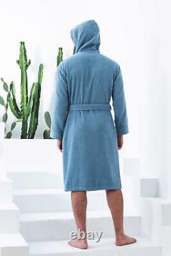 SEYANTE Men's 100% Turkish Cotton Luxury Hooded Terry Bathrobe Rice Weave Trim