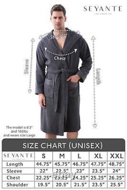 SEYANTE Men's 100% Turkish Cotton Luxury Hooded Terry Bathrobe Rice Weave Trim