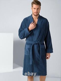 SEYANTE Men's 100% Turkish Cotton Luxury Terry Kimono Bathrobe Rice Weave Trim