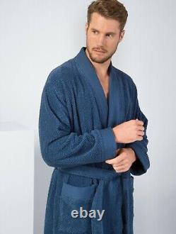SEYANTE Men's 100% Turkish Cotton Luxury Terry Kimono Bathrobe Rice Weave Trim