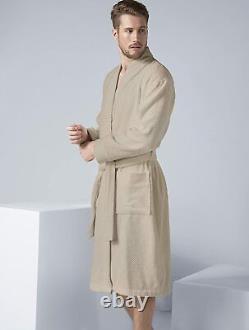 SEYANTE Men's Luxury Kimono Terry Bathrobe Rice Weave Trim 100% Turkish Cotton