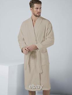SEYANTE Men's Luxury Kimono Terry Bathrobe Rice Weave Trim 100% Turkish Cotton
