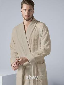 SEYANTE Men's Luxury Kimono Terry Bathrobe Rice Weave Trim 100% Turkish Cotton
