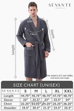 SEYANTE Men's Luxury Kimono Terry Bathrobe Rice Weave Trim 100% Turkish Cotton