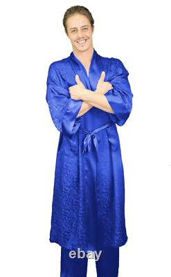 Silk Robe 100% Mulberry Silk Kimono Bathrobe 48 Inches Long Sodalite Blue