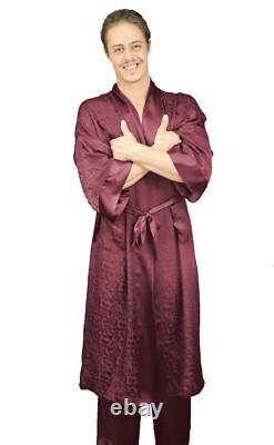 Silk Robe Men's 100% Silk Mulberry Kimono Bathrobe 48 Inches Long Burgundy