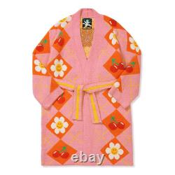 Sleep Warm Towel Robe Lounge Bathrobe Night Soft Cozy Gown Smile Cherry Argyle