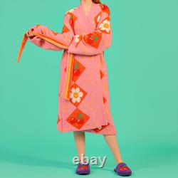 Sleep Warm Towel Robe Lounge Bathrobe Night Soft Cozy Gown Smile Cherry Argyle