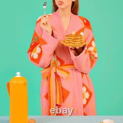 Sleep Warm Towel Robe Lounge Bathrobe Night Soft Cozy Gown Smile Cherry Argyle