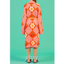 Sleep Warm Towel Robe Lounge Bathrobe Night Soft Cozy Gown Smile Cherry Argyle