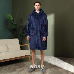 Soft Nightwear with Pocket Hooded Sleepwear Fleece Bathrobe Loose Lovers Gown