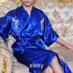 Sophisticated Satin Men's Dragon Kimono Bathrobe Pajamas Sleepwear Gown