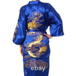 Sophisticated Satin Men's Dragon Kimono Bathrobe Pajamas Sleepwear Gown