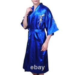 Sophisticated Satin Men's Dragon Kimono Bathrobe Pajamas Sleepwear Gown