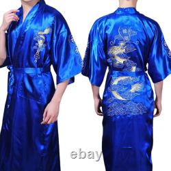 Sophisticated Satin Men's Dragon Kimono Bathrobe Pajamas Sleepwear Gown