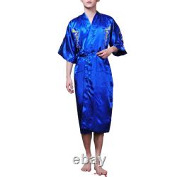 Sophisticated Satin Men's Dragon Kimono Bathrobe Pajamas Sleepwear Gown