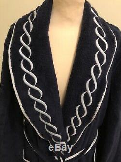 Stunning Navy Blue Italian Designer Pratesi Cotton Robe Bathrobe Size S With Box