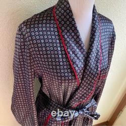 Sulka 100% Pure Silk Bath Robe Smoking Jacket Vintage One Size Unisex Blue Red