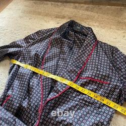 Sulka 100% Pure Silk Bath Robe Smoking Jacket Vintage One Size Unisex Blue Red