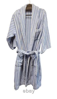 TEKLA Blue White Striped Organic Cotton Terry Bathrobe Made in Portugal M/L