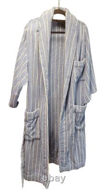 TEKLA Blue White Striped Organic Cotton Terry Bathrobe Made in Portugal M/L