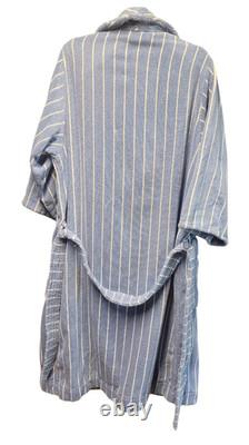 TEKLA Blue White Striped Organic Cotton Terry Bathrobe Made in Portugal M/L
