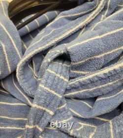 TEKLA Blue White Striped Organic Cotton Terry Bathrobe Made in Portugal M/L