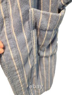 TEKLA Blue White Striped Organic Cotton Terry Bathrobe Made in Portugal M/L