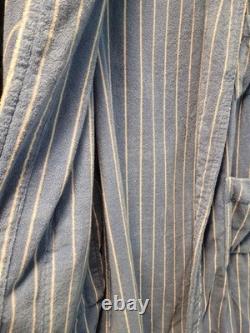TEKLA Blue White Striped Organic Cotton Terry Bathrobe Made in Portugal M/L