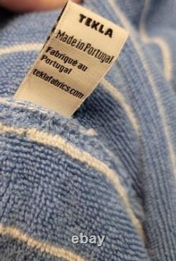 TEKLA Blue White Striped Organic Cotton Terry Bathrobe Made in Portugal M/L